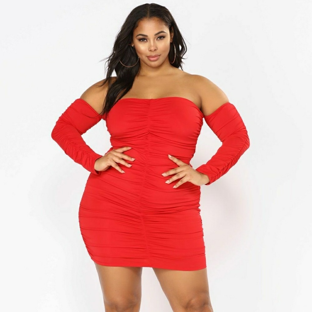 Fashion Nova red Macau ruched dress